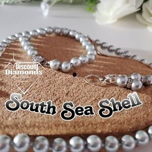 Light Gray 10mm (Silver) South Sea Shell Pearls Necklace, Bracelet, & Earrings